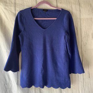 Talbots Pullover V-Neck Scallop Trim Sweater M